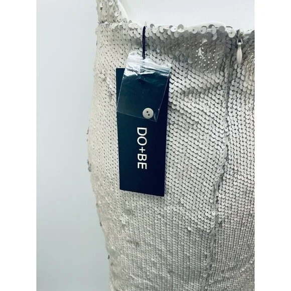 DO+BEl Women's Sequin Halter Ruffle Mini Dress Size M Beige NEW - Picture 4 of 9